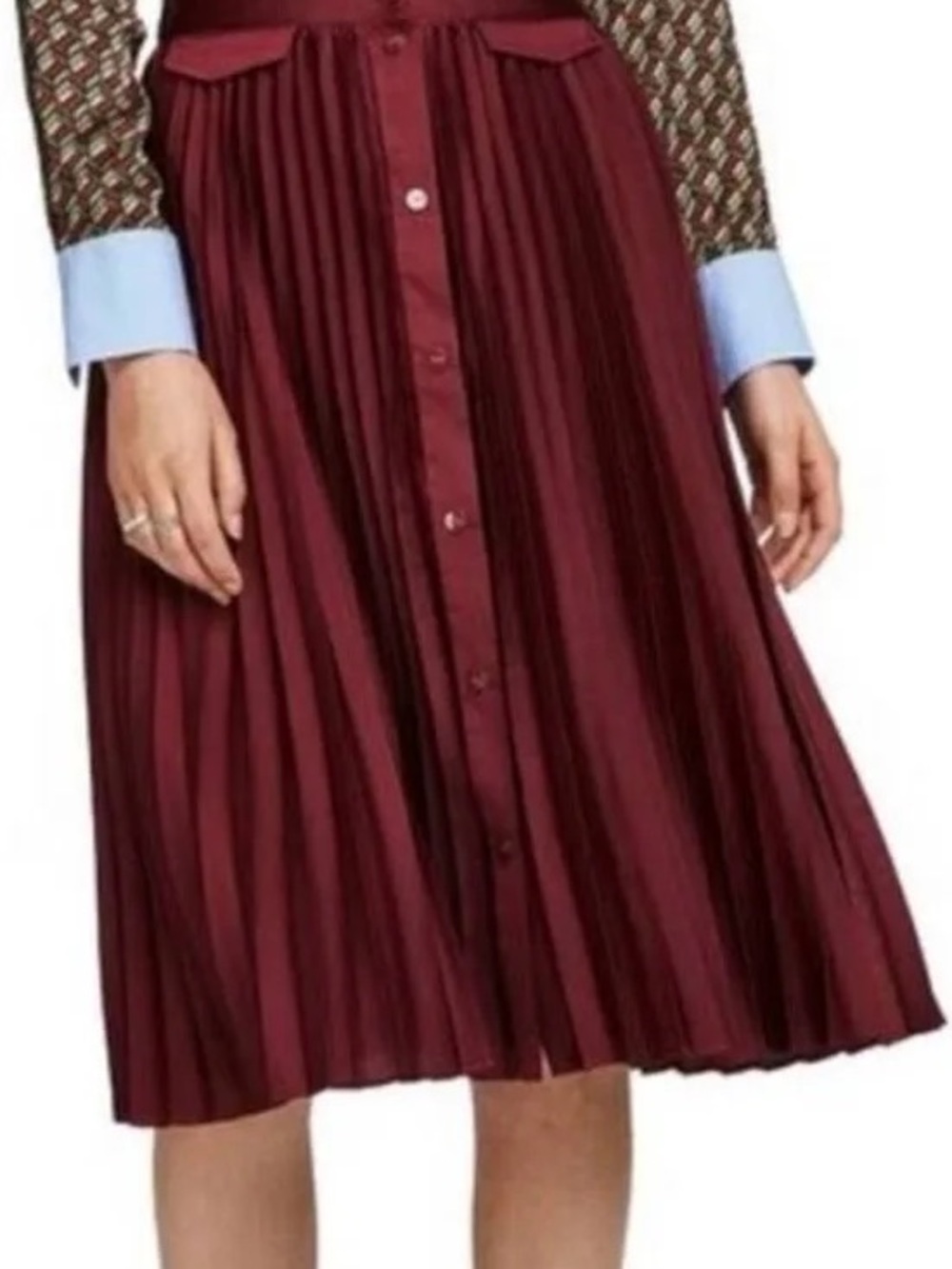 Scotch & Soda Pleated Button-Front Midi Skirt in Burgundy